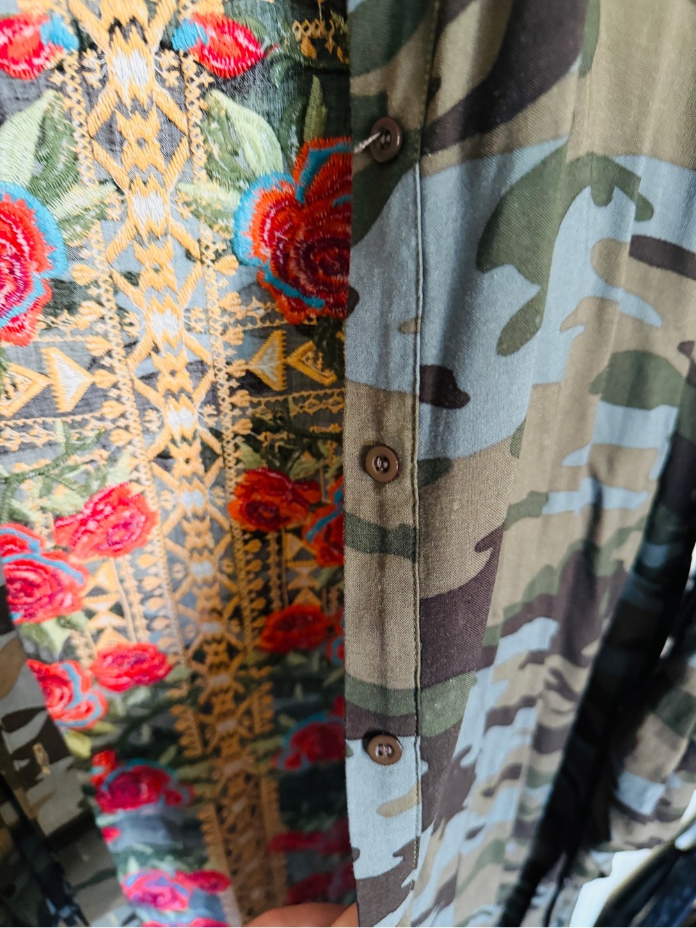 Savanna Jane Camo Floral Embroidered Longline Duster Cardigan Size 1X Boho - Picture 2 of 5